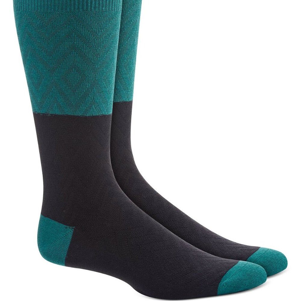 ALFANI Green Color-Blocked Textured Diamond Print Socks 12/13 Fit
